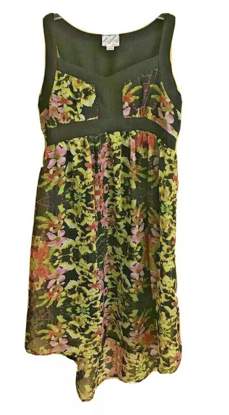 Small Disney D-Signed Girls Sheer Overlay Black Floral Sleeveless Hi Lo Dress